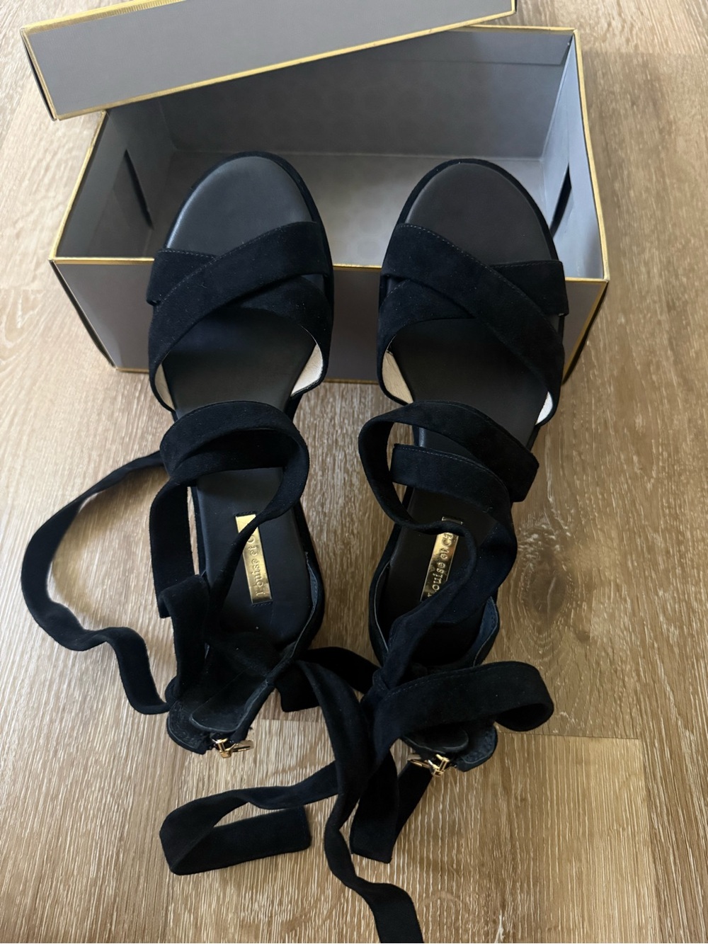 Louise et Cie Black Suede Crisscross Lace-Up Heels